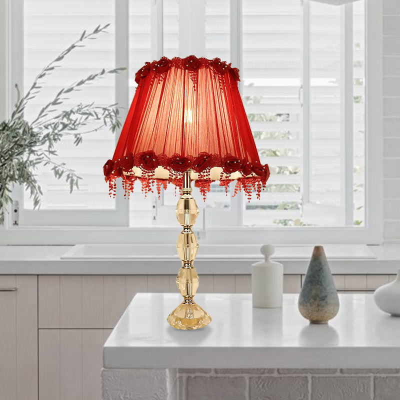 Traditional Flower Prismatic Crystal Night Lamp - Red Table Light For Living Room