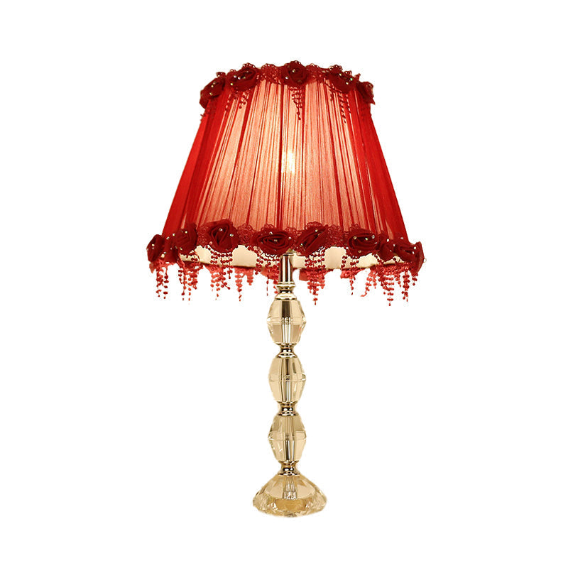 Traditional Flower Prismatic Crystal Night Lamp - Red Table Light For Living Room