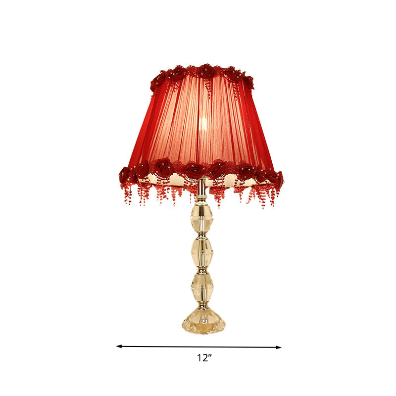 Traditional Flower Prismatic Crystal Night Lamp - Red Table Light For Living Room