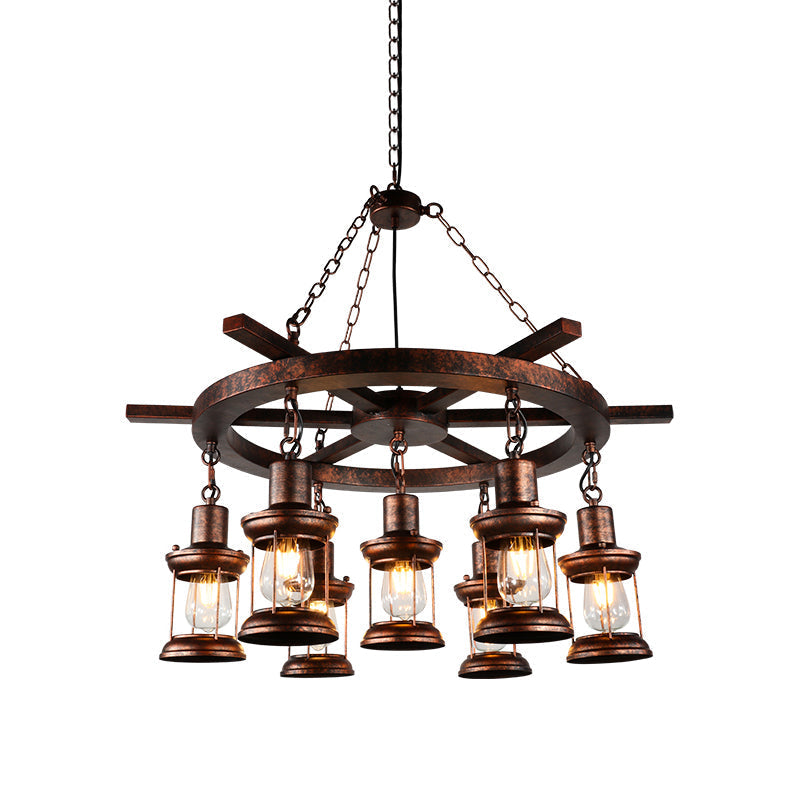 Vintage Weathered Copper Kerosene Chandelier Pendant Light Fixture - 5/7 Lights