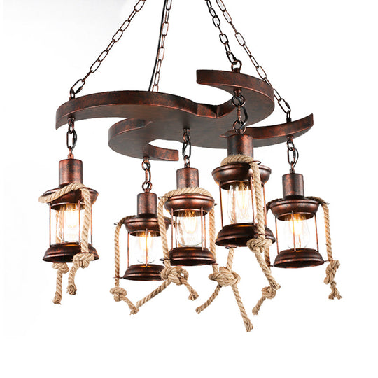 Rustic Copper Kerosene Chandelier Pendant Light Fixture with 5/7 Lights