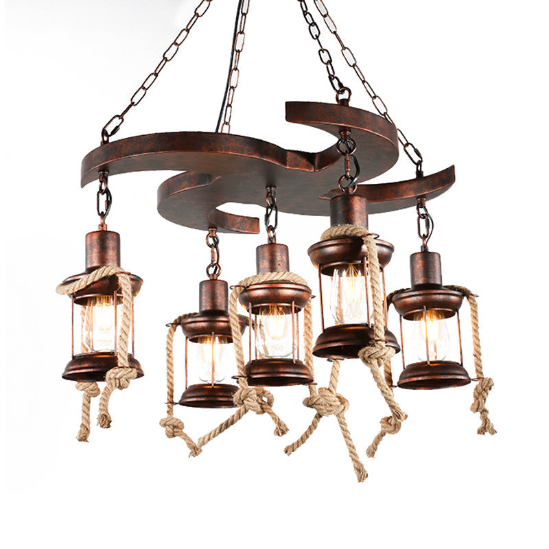 Vintage Weathered Copper Kerosene Chandelier Pendant Light Fixture - 5/7 Lights 5 /