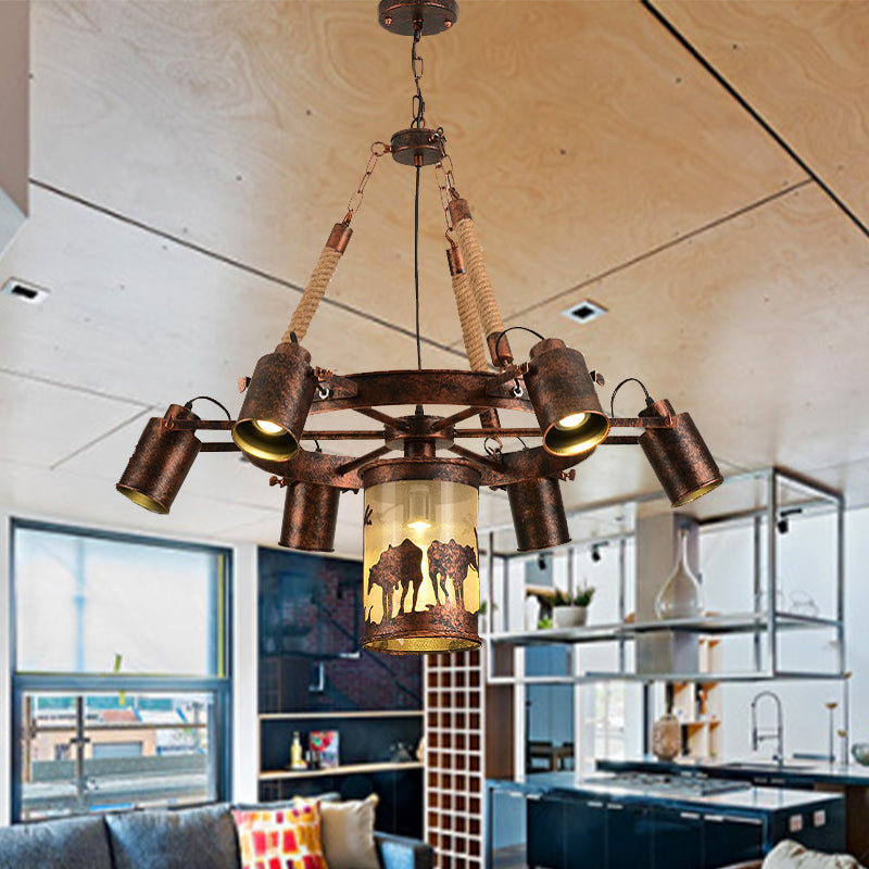 Antique Rust Metal Pendant Light Chandelier - 7/9 Lights - Perfect for Restaurants