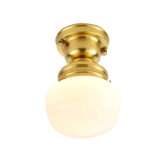 Contemporary Opal Glass Ceiling Light In Gold Finish