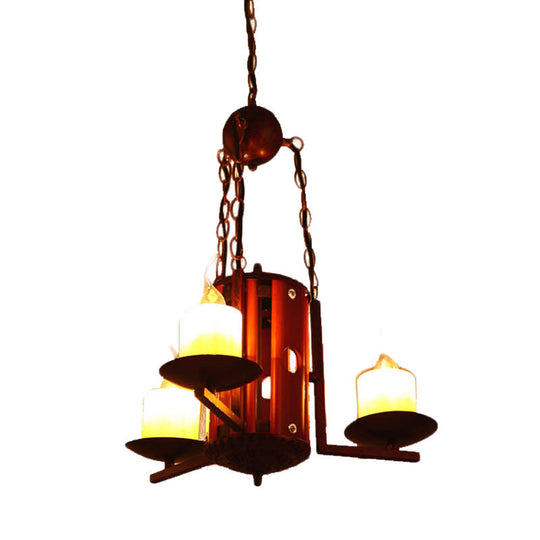 Vintage Dark Tan Candle Chandelier-Style Pendant Light Fixture With Metallic Finish (3 Lights) For
