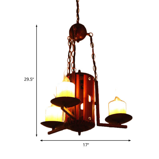 Vintage Dark Tan Candle Chandelier-Style Pendant Light Fixture With Metallic Finish (3 Lights) For