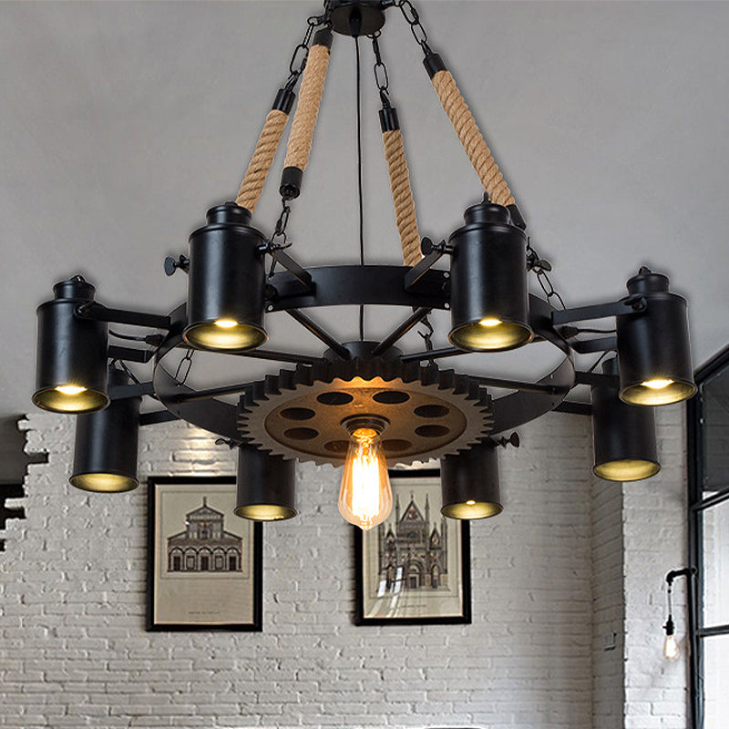 Black Metallic Pendant Chandelier - Factory Tube Design With 7/9/11 Lights For Dining Room