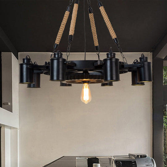 Black Metallic Pendant Chandelier - Factory Tube Design With 7/9/11 Lights For Dining Room