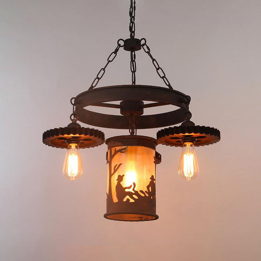 Industrial Rust Metallic Pendant Chandelier - 4 Exposed Bulb Lighting Fixture