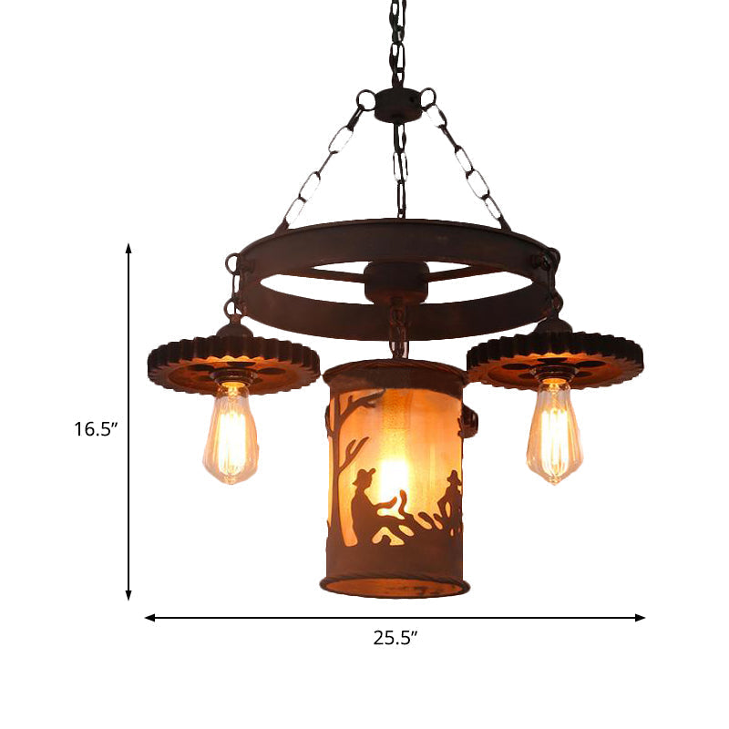 Industrial Rust Metallic Pendant Chandelier - 4 Exposed Bulb Lighting Fixture