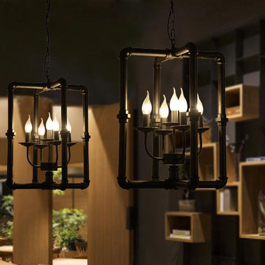 Black Metal Chandelier Pendant Light for Restaurants - 5 Lights, Candlestick Design, Warehouse Hanging Lamp Kit