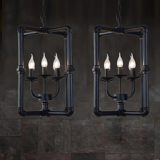 Black Metal Chandelier Hanging Lamp Kit - 5-Light Candlestick Fixture For Restaurants & Warehouses