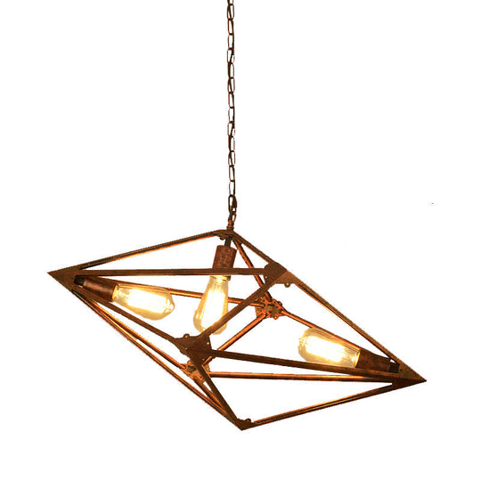 Vintage Metallic Dining Room Chandelier - Rust Ceiling Pendant Light With Bare Bulb 2/3 Lights