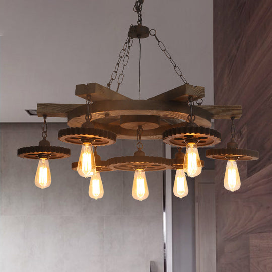 Industrial Rustic Metal Chandelier + 3 or 7 Exposed Bulb Lights – Ideal for Restaurants