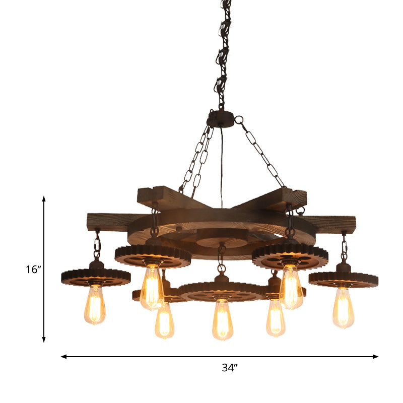 Industrial Rustic Ceiling Chandelier With Exposed Bulbs And Metallic Finish - 3/7 Lights For
