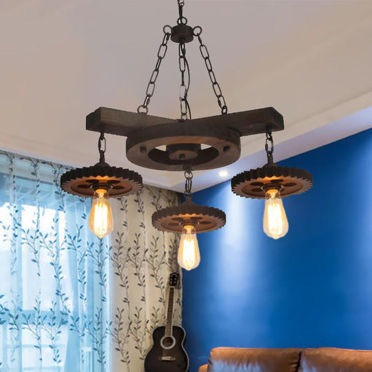 Industrial Rustic Ceiling Chandelier With Exposed Bulbs And Metallic Finish - 3/7 Lights For