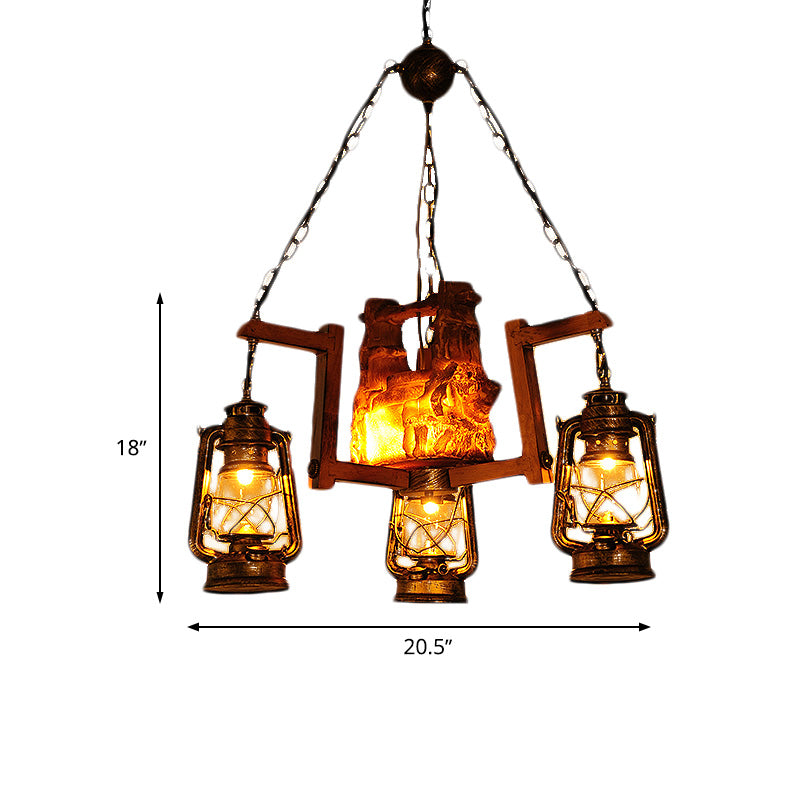 Dark Brown Metal Hanging Lamp With 4 Lights - Warehouse Kerosene Chandelier Pendant Light