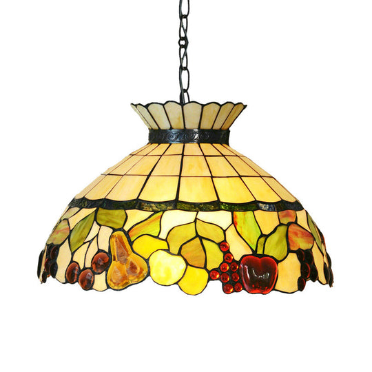 Baroque Black Chandelier With Yellow Stained Glass Shade - 3-Light Pendant