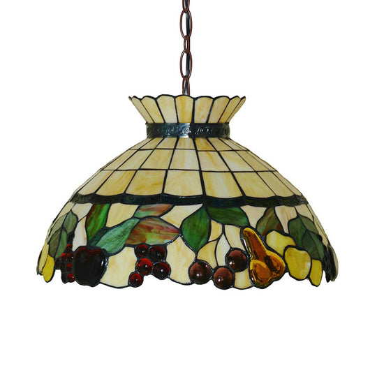 Baroque Black Chandelier With Yellow Stained Glass Shade - 3-Light Pendant