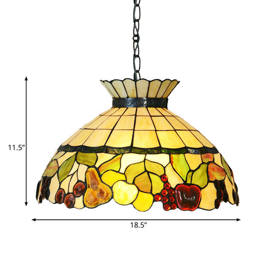 Black Baroque Chandelier with Yellow Stained Glass Shade - 3-Light Pendant Lighting