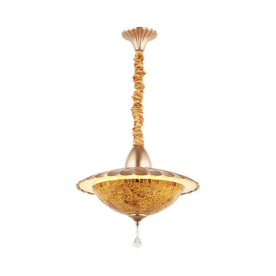 White Cut Glass Led Bowl Chandelier With Crystal Droplet - Mediterranean Suspension Pendant / D