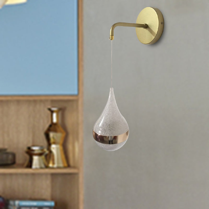 Contemporary Led Crystal Wall Sconce Light: Gold Teardrop Fixture Warm/White/3 Color Lighting