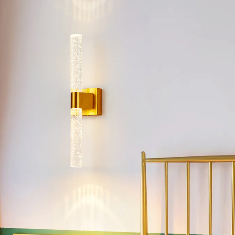 Traditional Gold Led Wall Sconce With Clear Bubble Crystal - Linear Bedroom Lighting Fixture