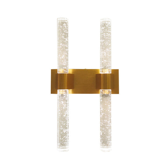 Traditional Gold Led Wall Sconce With Clear Bubble Crystal - Linear Bedroom Lighting Fixture