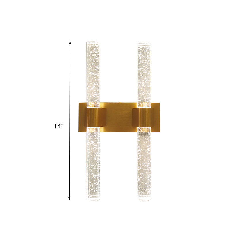 Traditional Gold Led Wall Sconce With Clear Bubble Crystal - Linear Bedroom Lighting Fixture