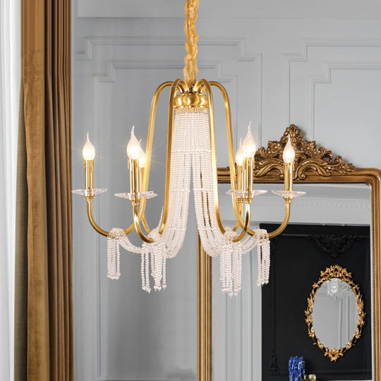 Gold Crystal Chandelier With 6 Lights For Bedroom Suspension