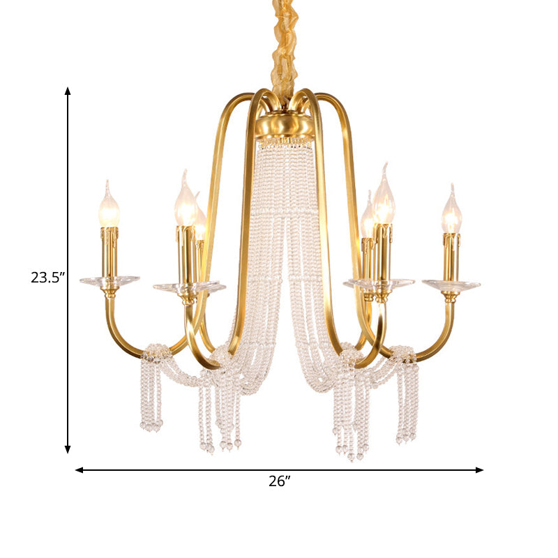 Gold Crystal Chandelier With 6 Lights For Bedroom Suspension