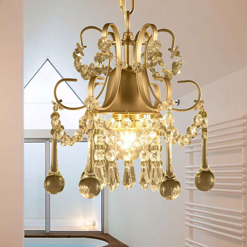 Sleek 3-Light Crystal Chandelier Pendant In Champagne For Living Room Ceiling