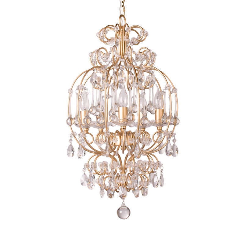 Gold Crystal Chandelier Candle - Elegant 5-Light Suspension Lighting Fixture For Bedroom
