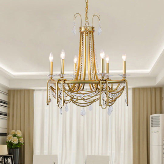 Rustic Gold Candelabra Chandelier With Crystal Pendant 6 Lights - Perfect For Living Room