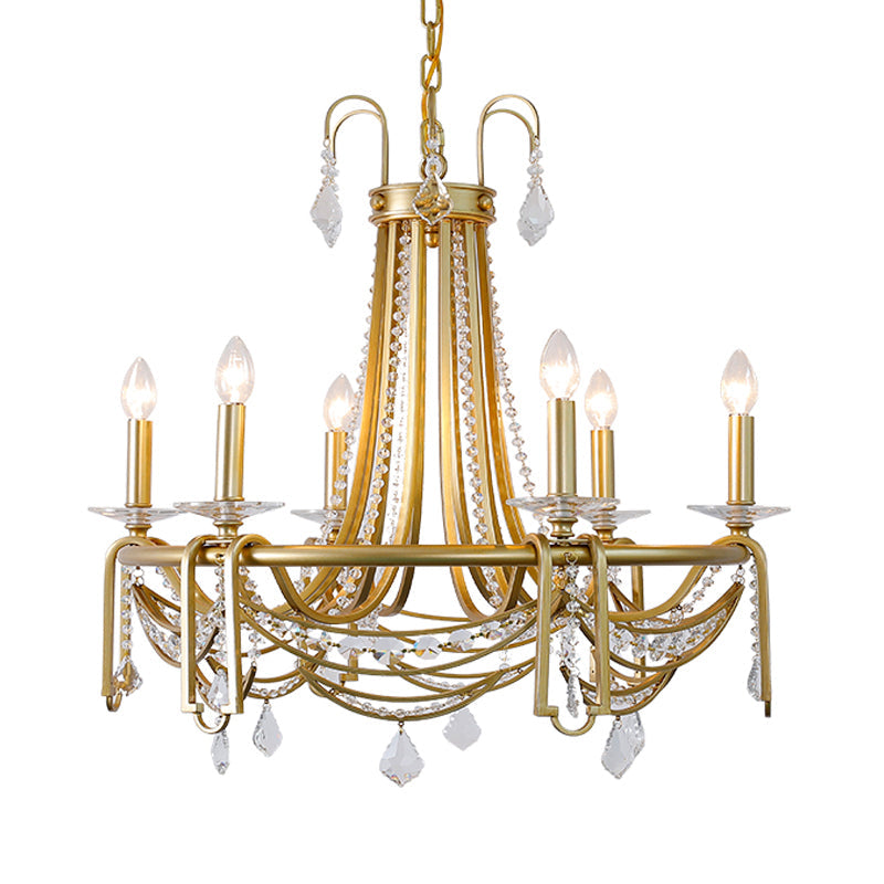 Rustic Gold Candelabra Chandelier With Crystal Pendant 6 Lights - Perfect For Living Room