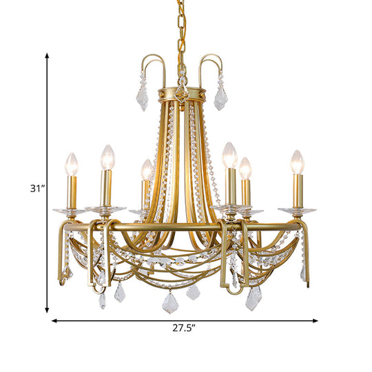 Rustic Gold Candelabra Chandelier With Crystal Pendant 6 Lights - Perfect For Living Room