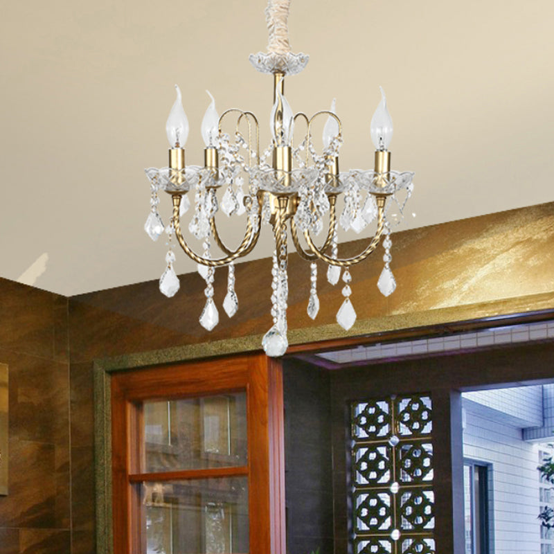Traditional Gold Candlestick Crystal Chandelier Pendant Light - 5/6 Lights Ideal For Dining Room