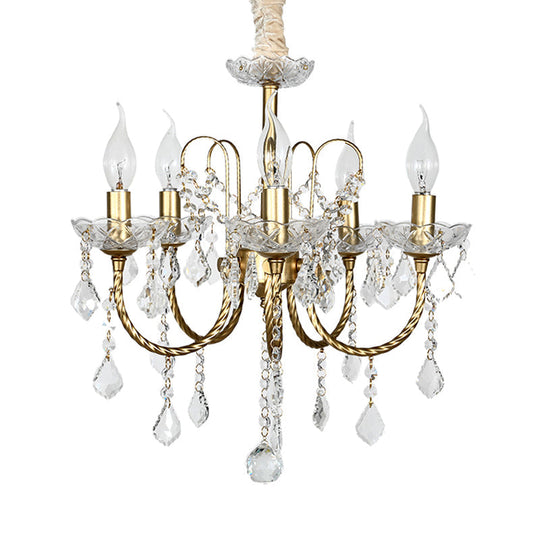 Traditional Gold Candlestick Crystal Chandelier Pendant Light - 5/6 Lights Ideal For Dining Room