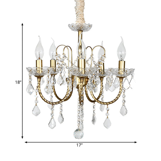 Traditional Gold Candlestick Crystal Chandelier Pendant Light - 5/6 Lights Ideal For Dining Room