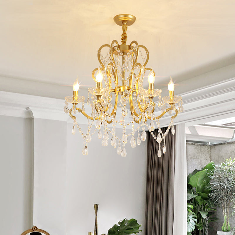 Traditional-Style Gold Crystal Chandelier - 4/6/8 Lights Living Room Hanging Light Fixture