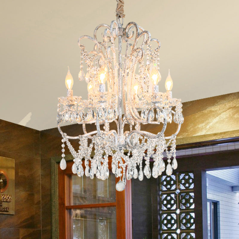 Simple Crystal Bedroom Chandelier - Curvy Design 5/6 Lights Silver Suspension Lighting