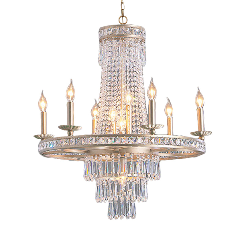 Countryside Crystal Tiered Chandelier - Silver 8/10 Lights Suspension Lamp For Living Room