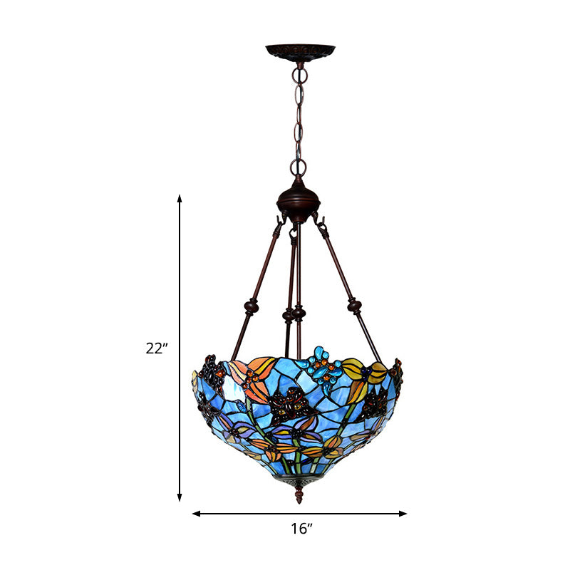 2-Light Tiffany Style Red/Blue Stained Glass Chandelier Lamp for Bedroom