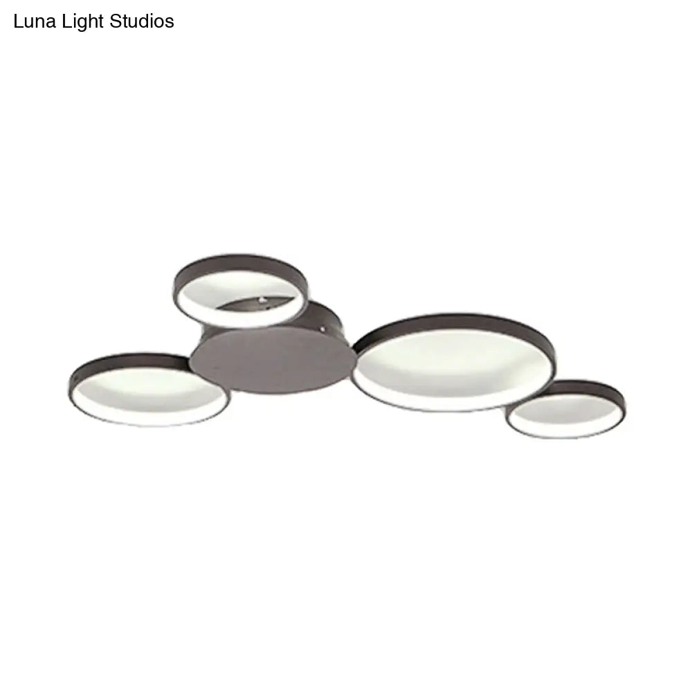 33.5 - 47 Wide White/Brown Ring Light Led Ceiling Flush Mount Lamp In Warm/White/Natural