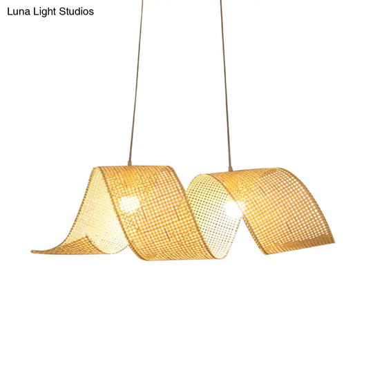 33.5 Asian Style Bamboo Twist Suspension Pendant - 2-Light Flaxen Hanging Light