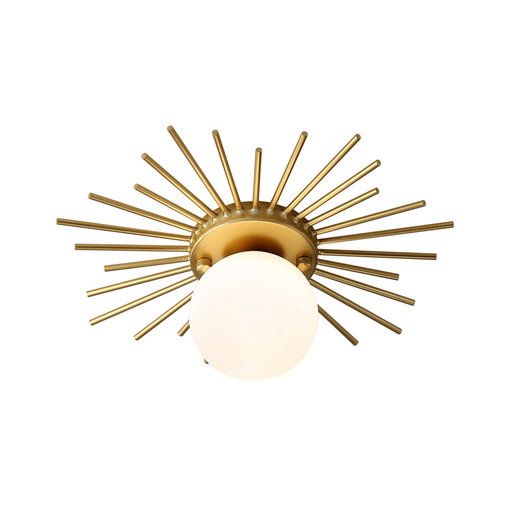 Minimalistic Gold Spherical Flush Mount Lighting W/ Frosted Glass Shade - 1 Bulb Ceiling Fixture