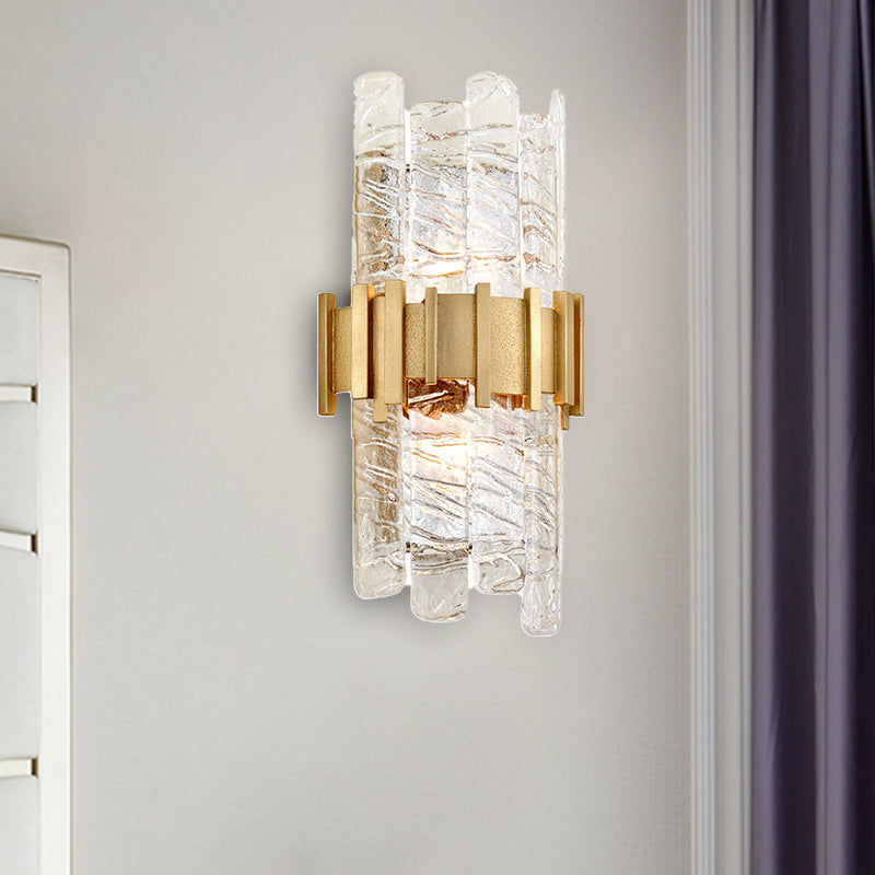 Modern Textured Glass Half-Cylinder Wall Sconce Light Fixture - Gold Finish