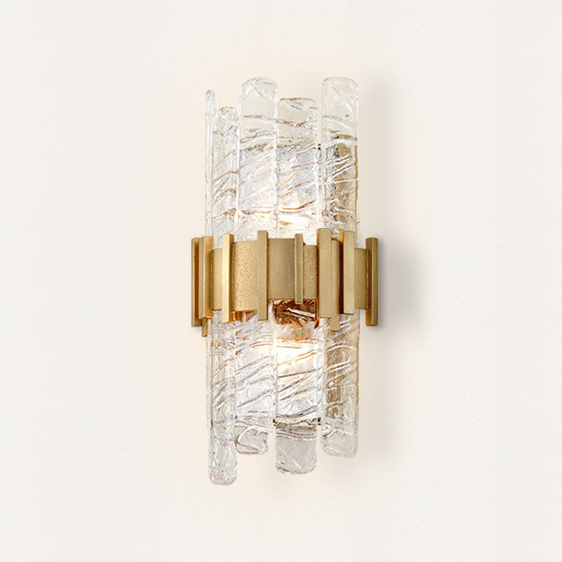 Modern Textured Glass Half-Cylinder Wall Sconce Light Fixture - Gold Finish