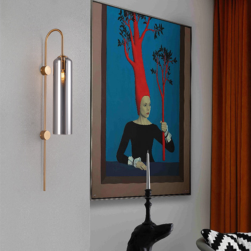 Modern Cylindrical Wall Sconce - Smoke Gray Glass 1 Bulb Living Room Lighting Fixture