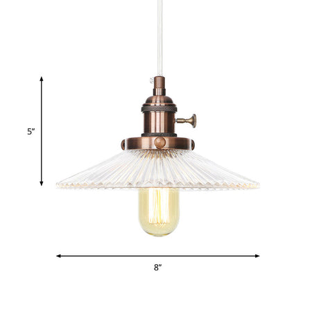 Vintage Stylish Clear Ribbed Glass Saucer Pendant Lighting - 1 Head Ceiling Fixture For Coffee Shop